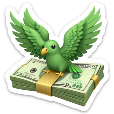 un fajo billetes de dólares con alas sticker