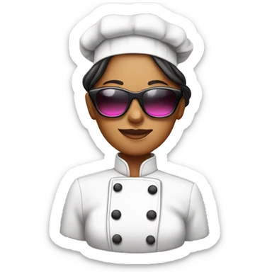 A women chef with sunglasses wearing pink sticker
