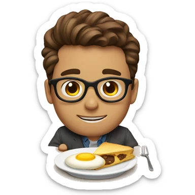 nerd with brown hair eating breakfast  sticker