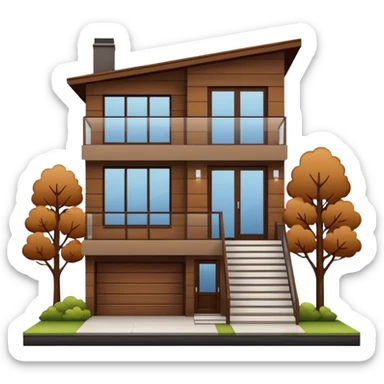 Make me a modern house with two floors, with big windows and brown wood panel on the outside sticker
