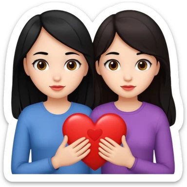 2 girls that have a heart one hair black the other brown  sticker