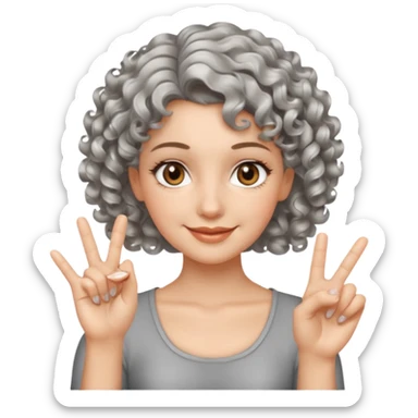 silver, short, wavy-haired with curls, smiling pretty lady, index and middle fingers crossed on one hand, hazel eyes sticker