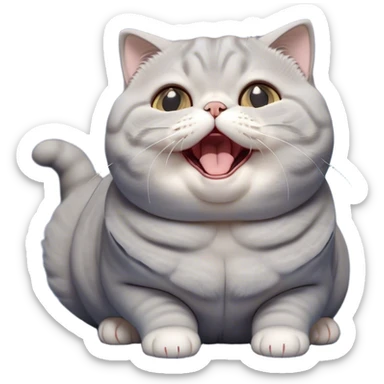 Cinematic Cute Chubby Grey Scottish Fold Cat Portrait Emoji, Head tilted playfully and yawning, round and plump body with sleek soft grey fur and subtle blue undertones, adorable folded ears, Simplified yet adorable features, highly detailed, glowing with a warm, friendly glow, high shine, curious yet calm, stylized with a touch of whimsy, bright and endearing, soft glowing outline, capturing the essence of a mischievous yet loving and lazy kitty with those signature folded ears, so cute it feels like it could stretch out of the screen and cuddle! sticker