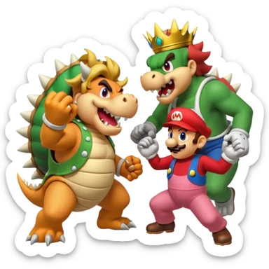 Mario and Luigi fitting bowser trying to save princess peach sticker