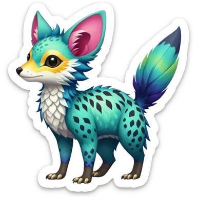Feral Rare Fantasy vibrant colorful tropical Vernid-Trico-species by LiLaiRa, random markings, tufted tail, tufted ears, full body sticker