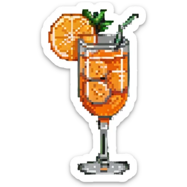 Aperol Spritz cocktail glass with orange slice in pixel art style sticker
