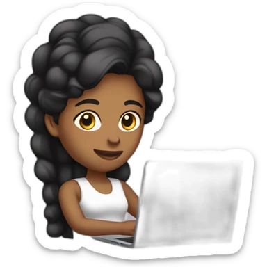 mujer de cabello preto trabajando de forma remota con su laptop sticker