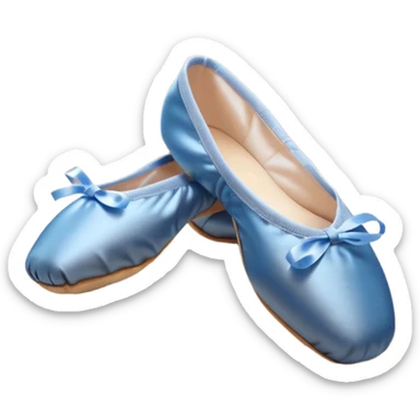cinematic-realistic-ballet-shoes,-soft-satin-blue-pointe-shoes-with-delicate-ribbons,-resting-gently-on-a-polished-wooden-floor,-subtle-creases-in-the-fabric,-glowing-under-the-warm-golden-light-of-a-rehearsal-studio,-evoking-ele sticker