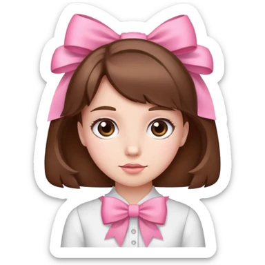 a girl with brown hair and a pink bow sticker