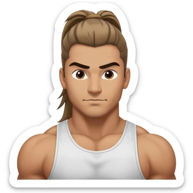 I need 

A muscular guy with tan skin 💪🏽

Long hair tied back in a ponytail ✂️

A confident expression 😏 (strong brows, slight smirk)

"SE" written at the top side for customization sticker