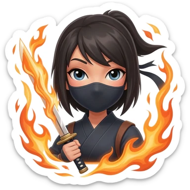 Girl, ninja, katana,fire, sticker