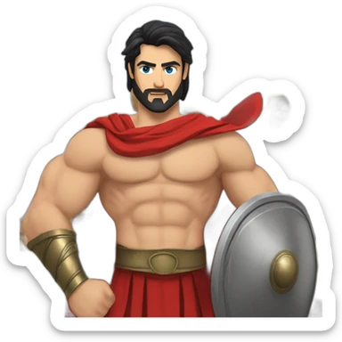 The Spartan Leonidas. Muscly physique. Wearing a red cape. Masculine. Black hair. Blue eyes. No beard. sticker