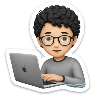 A young boy DEVELOPER WITH A laptop, black curly short hair, wearing glasses, a thin goatee, his skin is asian

Add the word "PIF" floating around home sticker