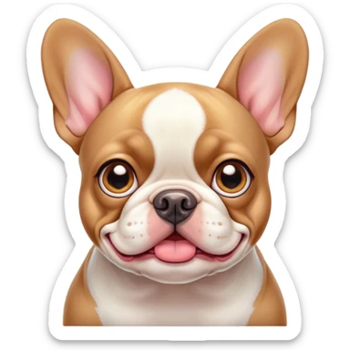 Cinematic Comical Pied French Bulldog Portrait Emoji, Head tilted with an exaggeratedly shocked, comical expression and wide, humorously expressive eyes, showcasing a distinctive pied fur of contrasting hues and a charmingly goofy face, simplified yet hilariously detailed, glowing with a sassy, playful radiance, high shine, exuding a mischievous and meme-worthy charm, styled with a soft glowing outline, capturing the essence of a Pied French Bulldog that looks ready to spark a viral laugh! sticker
