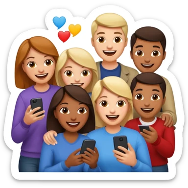 group of friends playing a game on their cell phone sticker