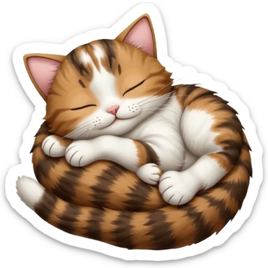 dark brown tabby and white cat sleeping rolled over and upside down sticker