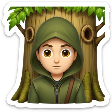 forest rogue peeking from behind tree judging sticker