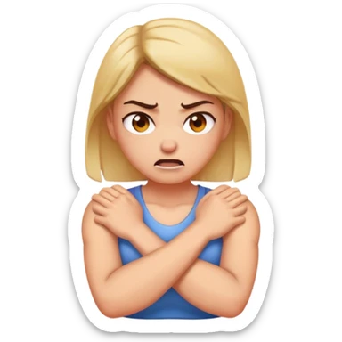 woman crossing arms around neck angry and sweaty sticker