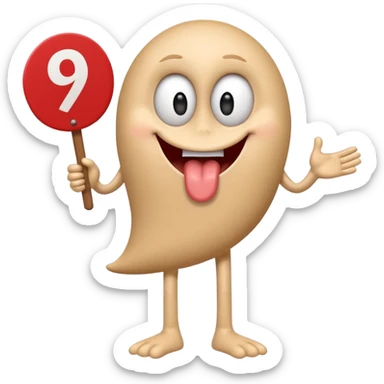 A school that has the number 9 on top of it's eyes holding a sign with the number 9 on the sign with a mouth sticking out his tongue with legs and arms with him being happy full of joy sticker
