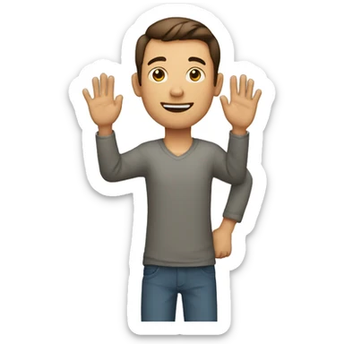 A man showing right hand upward and left hand middle sticker