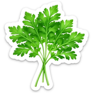 Cinematic Realistic Parsley Emoji, Fresh and vibrant, with bright green, frilly leaves that seem to shimmer with vitality. The plant exudes a sense of healthy growth and aromatic zest, inviting both beauty and flavor into any dish. Soft glowing outline, capturing the essence of freshness, health, and culinary delight in a sprig of parsley! sticker