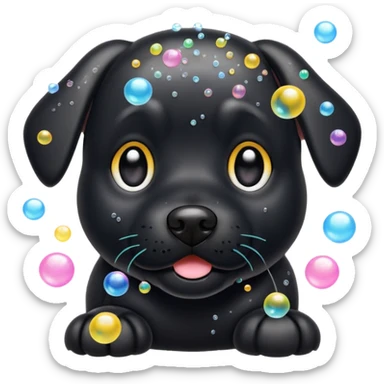 black dog with soap bubbles sticker