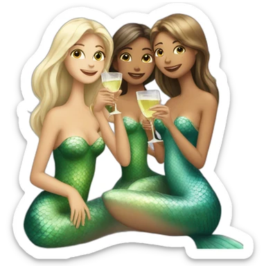 Three mermaids drinking champagne sticker