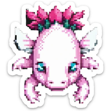 Minecraft axolotl with authentic blocky style and proportions, pixel art sticker