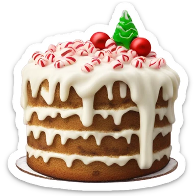 Chocolate chip cake with vanilla frosting and crushed peppermint sticker