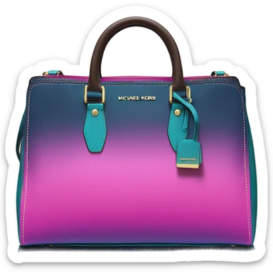 Realistic isolated neon magenta and dark teal blue ombre pinstripe Michael Kors satchel handbag purse.  sticker