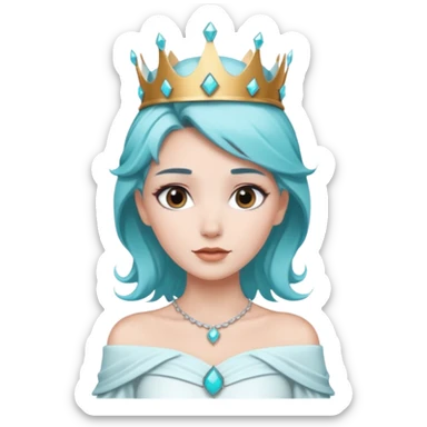 An ice queen with a little silver qrown, brown and turquoise hair and white skin. And off shoulder white dress sticker