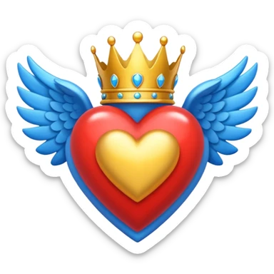 Un emoji de corazón azul con alas y una corona sticker