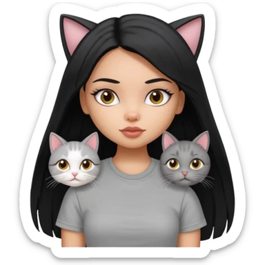 a pretty bratz dusky girl with long straight hair with 2 cats nd wearing a grey tshirt sticker
