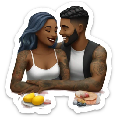 Romantic picnic date for beautiful tattooed couple sticker