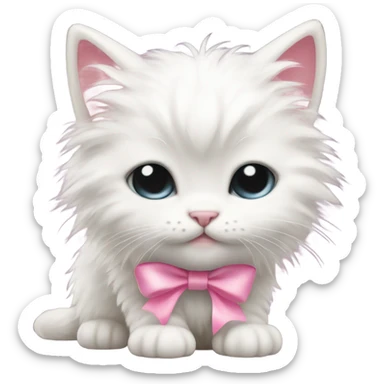 Fluffy white kitty rococo with pink bow sticker