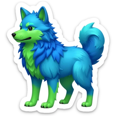 neon green and blue furry wolf sticker