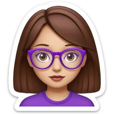 a girl with brown hair that is long and wears purple glasses sticker