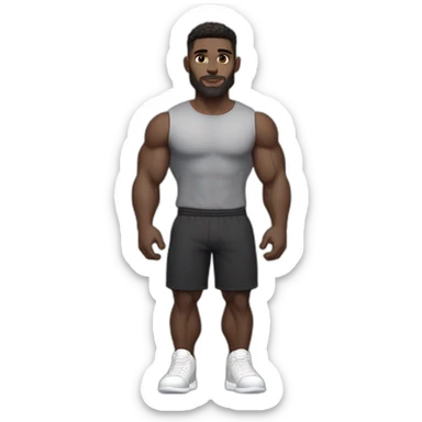 Pale skinned Fit Man With the biceps and dark brown hair in black shirt, gray sports shorts and white Sneakers Scales of the back of the head sticker