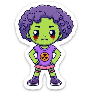 zombie girl with curly hair sticker