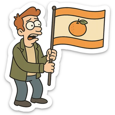 flag with two orange stripes on top and bottom, mandarin in the center, minimalist style, no text sticker