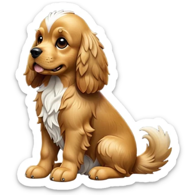 cinematic-[cocker spaniel dog]-realistic-full-body-sitting-emoji,-tail-resting-loosely-beside-its-paws,-head-tilted-dramatically,-scruffy-[black]-fur,-simplified-yet-realistic-focused-features,-highly-detailed,-glowing-with-an-almost-sarcastic-glow sticker
