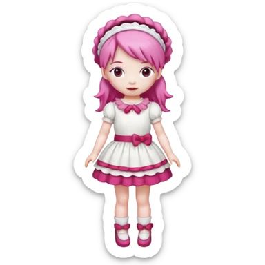 Isolated detaile illustration incredibly raspberry torte doll figurine full body with pink hair and a raspberry hairband sticker