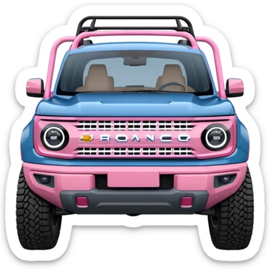 grey blue Ford bronco sport with a pink  ranch hand grill guard sticker