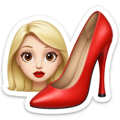 🙂 make like this emoji had big eyes 👀 and eye leads and big red shiny lips 👄 and showing a shoe sticker