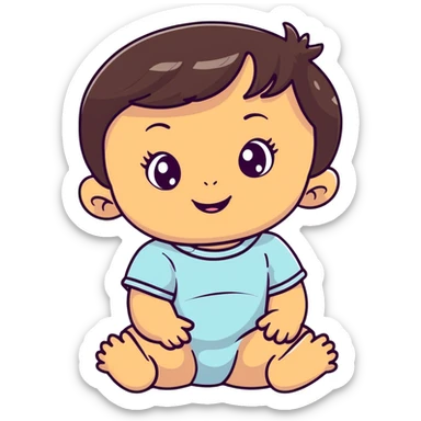 smiling baby girl with big eyes, medium skin tone, and dark hair sticker
