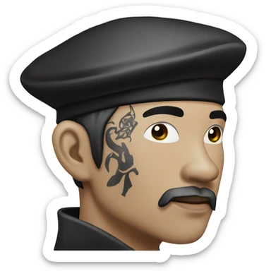 asian tattooed man in gothic style beret sticker