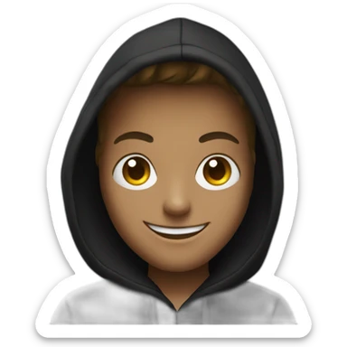 A smiling hacker emoji wearing a black hoodie sticker