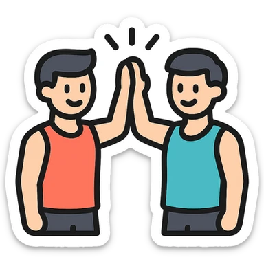 two gym buddies meeting and giving a high-five, modern and easy to understand, icon style, fitness theme sticker