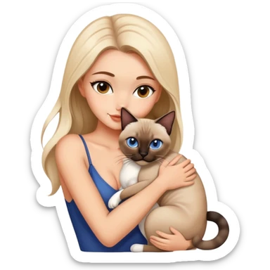 A beautiful and sexy white girl hugs a Siamese cat tightly sticker