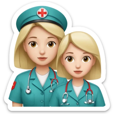 A young medic (woman) attending to a person at the local hospital sticker